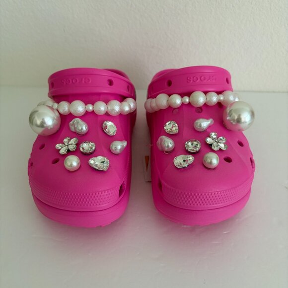 CROCS Baya Platform Clog Womens 7 Electric Pink DIY Pearl/Stone Embellishment - Picture 3 of 12